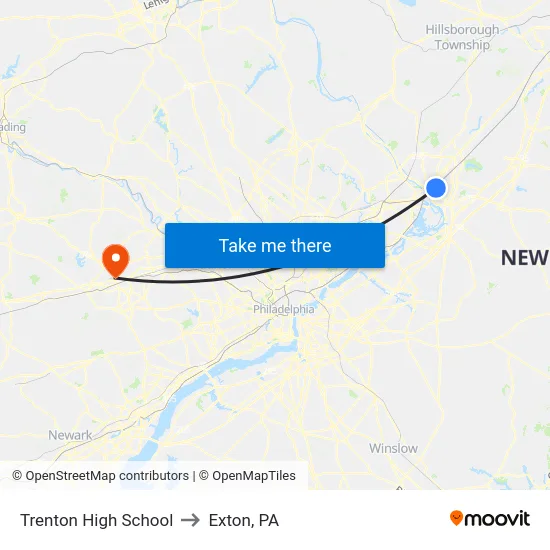 Trenton High School to Exton, PA map