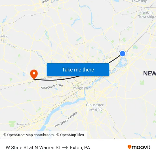 W State St at N Warren St to Exton, PA map