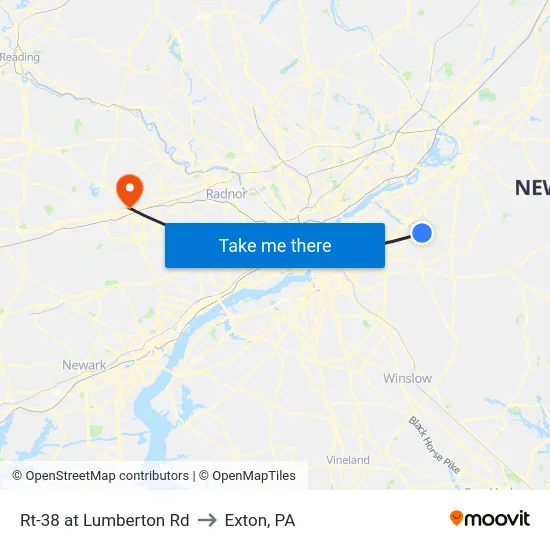 Rt-38 at Lumberton Rd to Exton, PA map