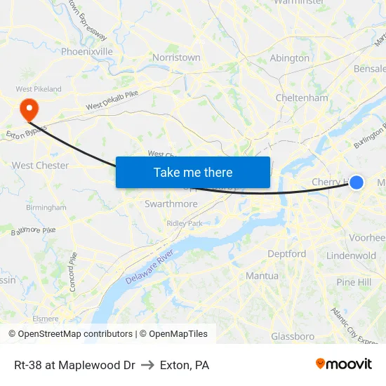 Rt-38 at Maplewood Dr to Exton, PA map