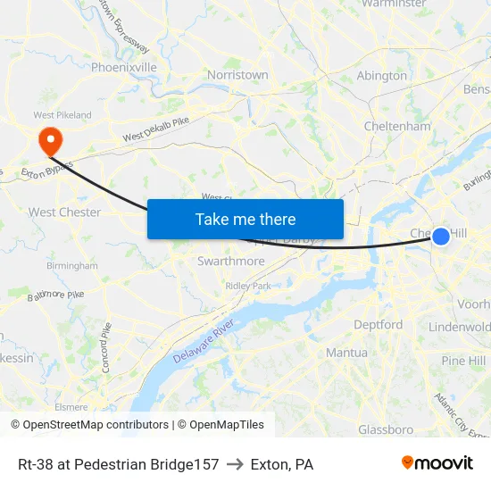 Rt-38 at Pedestrian Bridge157 to Exton, PA map