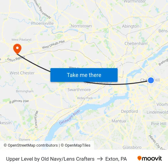 Upper Level by Old Navy/Lens Crafters to Exton, PA map