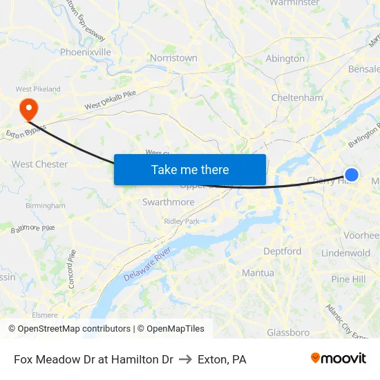 Fox Meadow Dr at Hamilton Dr to Exton, PA map