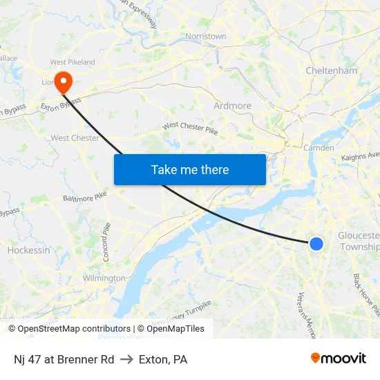 Nj 47 at Brenner Rd to Exton, PA map