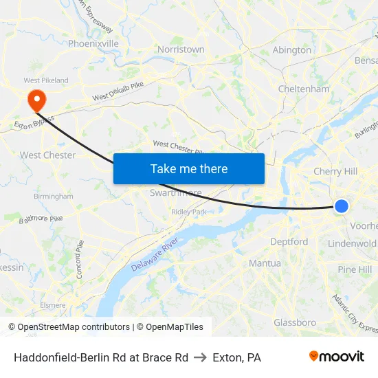 Haddonfield-Berlin Rd at Brace Rd to Exton, PA map