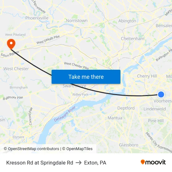 Kresson Rd at Springdale Rd to Exton, PA map