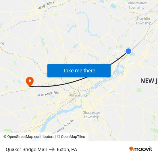 Quaker Bridge Mall to Exton, PA map