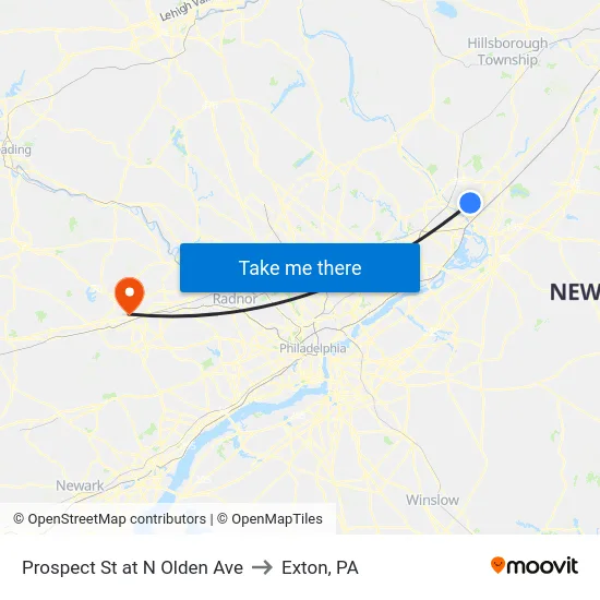 Prospect St at  N Olden Ave to Exton, PA map