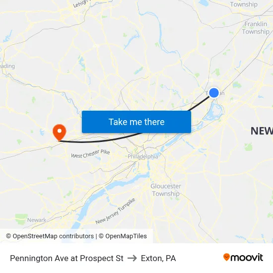 Pennington Ave at Prospect St to Exton, PA map