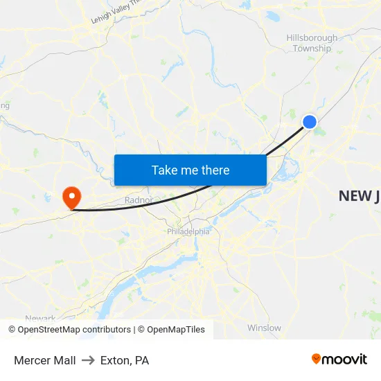 Mercer Mall to Exton, PA map