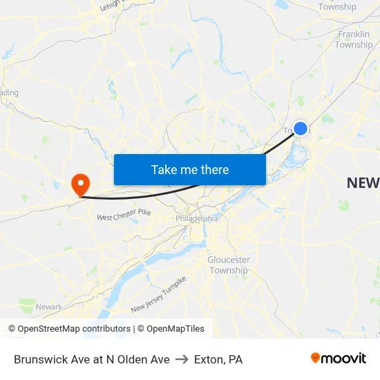 Brunswick Ave at N Olden Ave to Exton, PA map