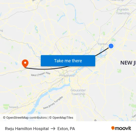 Rwju Hamilton Hospital to Exton, PA map