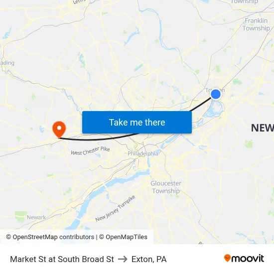 Market St at South Broad St to Exton, PA map