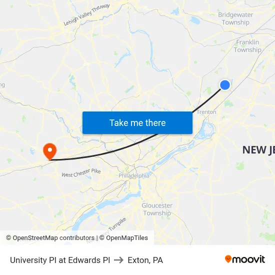 University Pl at Edwards Pl to Exton, PA map