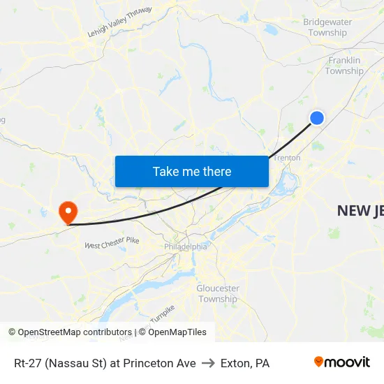 Rt-27 (Nassau St) at Princeton Ave to Exton, PA map