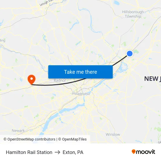 Hamilton Rail Station to Exton, PA map