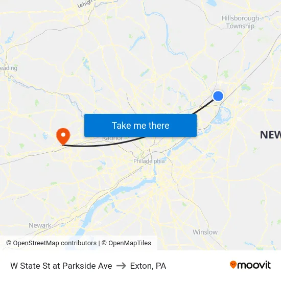 W State St at Parkside Ave to Exton, PA map