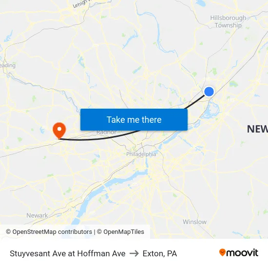 Stuyvesant Ave at Hoffman Ave to Exton, PA map