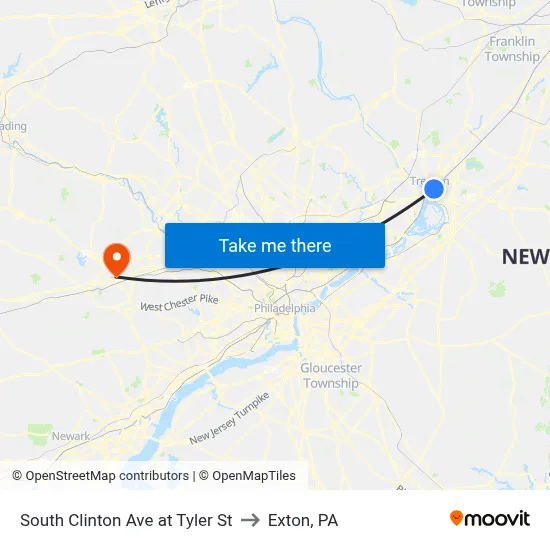 South Clinton Ave at Tyler St to Exton, PA map
