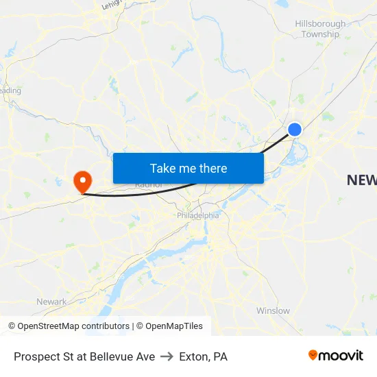 Prospect St at Bellevue Ave to Exton, PA map