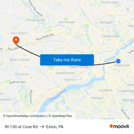Rt-130 at Cove Rd to Exton, PA map