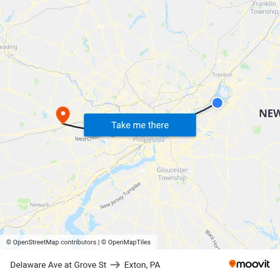 Delaware Ave at Grove St to Exton, PA map