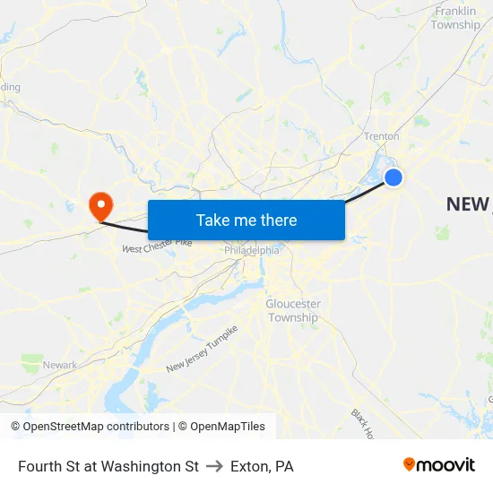 Fourth St at Washington St to Exton, PA map