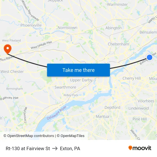 Rt-130 at Fairview St to Exton, PA map