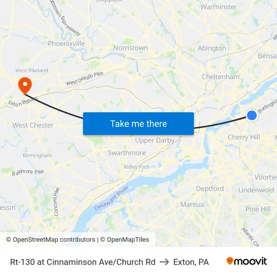 Rt-130 at Cinnaminson Ave/Church Rd to Exton, PA map