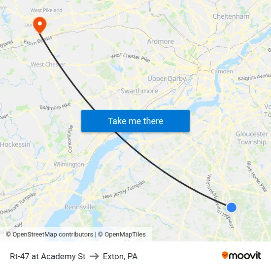 Rt-47 at Academy St to Exton, PA map