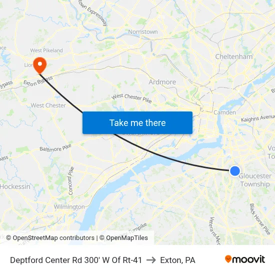 Deptford Center Rd 300' W Of Rt-41 to Exton, PA map