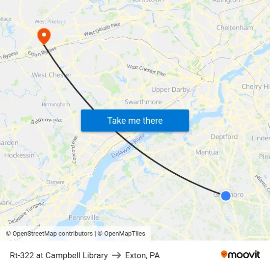 Rt-322 at Campbell Library to Exton, PA map