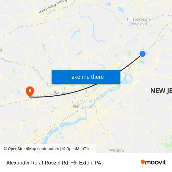 Alexander Rd at Roszel Rd to Exton, PA map