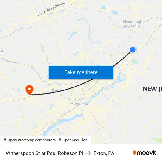 Witherspoon St at Paul Robeson Pl to Exton, PA map
