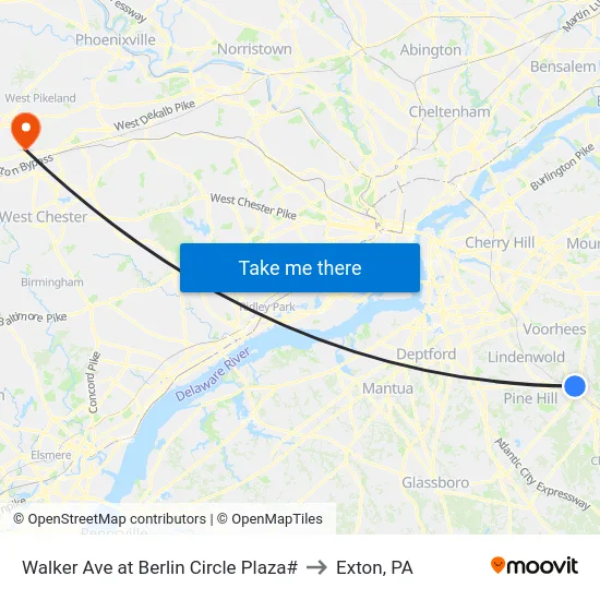 Walker Ave at Berlin Circle Plaza# to Exton, PA map