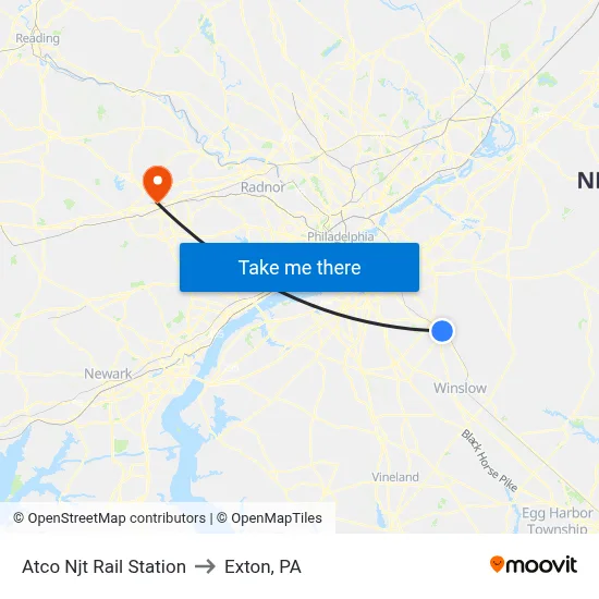 Atco Njt Rail Station to Exton, PA map