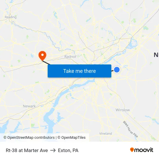 Rt-38 at Marter Ave to Exton, PA map
