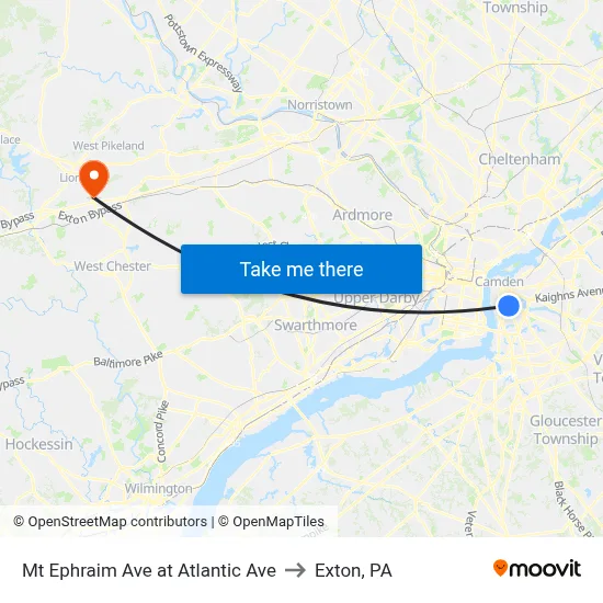 Mt Ephraim Ave at Atlantic Ave to Exton, PA map