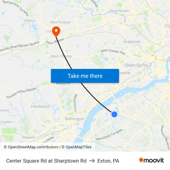 Center Square Rd at Sharptown Rd to Exton, PA map