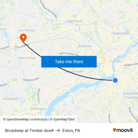 Broadway at Timber Ave# to Exton, PA map