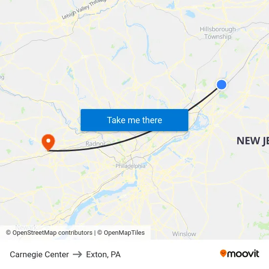 Carnegie Center to Exton, PA map