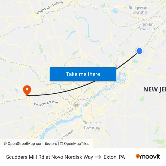 Scudders Mill Rd at Novo Nordisk Way to Exton, PA map