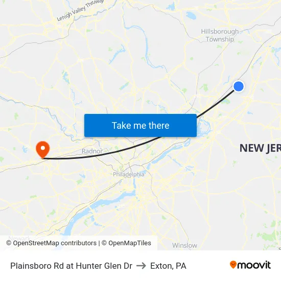 Plainsboro Rd at Hunter Glen Dr to Exton, PA map