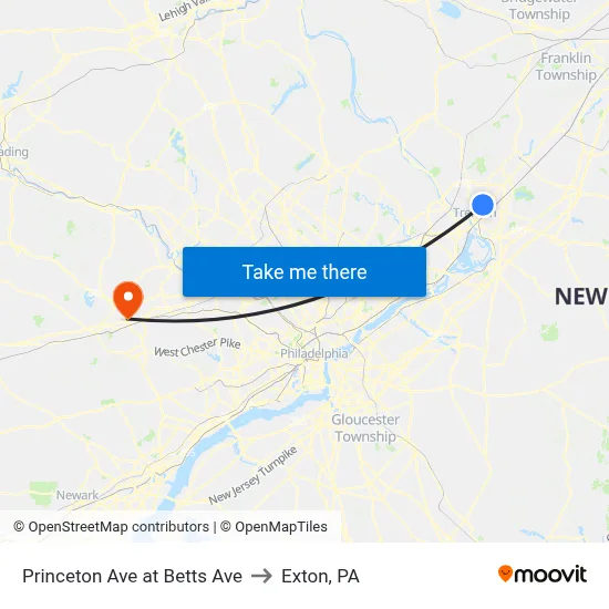 Princeton Ave at Betts Ave to Exton, PA map