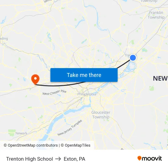 Trenton High School to Exton, PA map