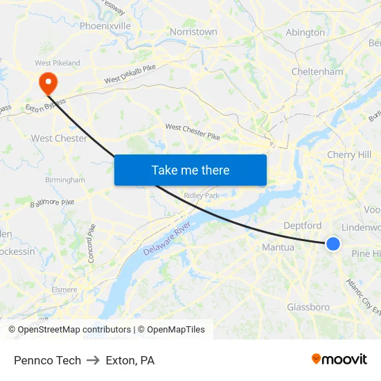 Pennco Tech to Exton, PA map