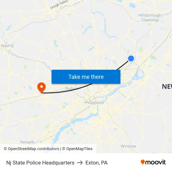 Nj State Police Headquarters to Exton, PA map