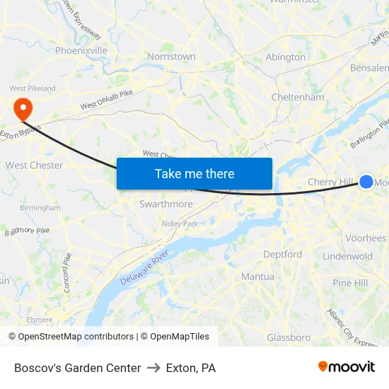 Boscov's Garden Center to Exton, PA map