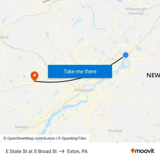 E State St at S Broad St to Exton, PA map