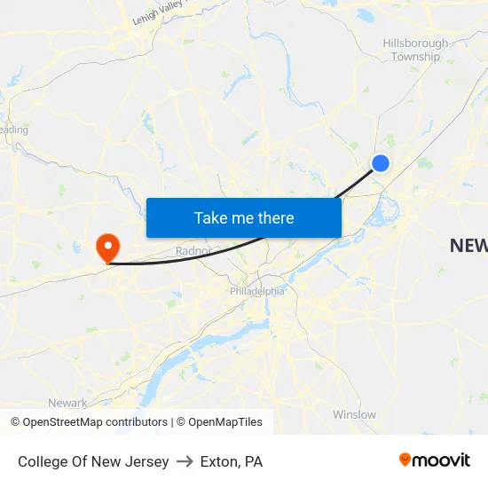 College Of New Jersey to Exton, PA map
